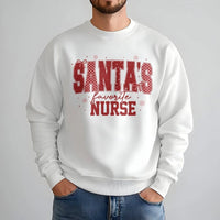 Festive Checkered Christmas Crewneck, Santa's Favorite Nurse Sweatshirt, RN Hospital Holiday Shift Sweater, Nurse Life Winter Pullover