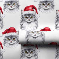 Cat in Santa Hat Gift Wrap, Grey Cat Christmas Wrapping Paper, Watercolor Kitten Holiday Wrapping Paper, Pet Lover Xmas Present Paper