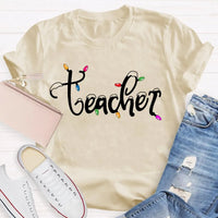 Adorable Holiday Educator Graphic Tee, Christmas Lights Snow Teacher T-Shirt, Festive Winter Teacher Shirt, Merry Christmas Present