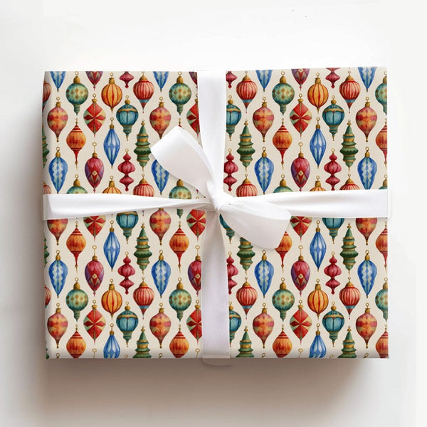 Watercolor Ornament Gift Wrap, Vintage Christmas Ornaments Wrapping Paper, Retro Holiday Wrapping Paper, Festive Christmas Gi