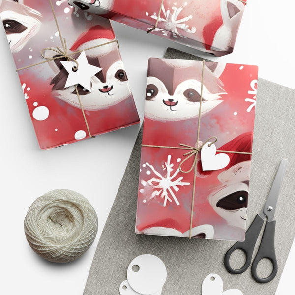 Adorable Winter Animal Gift Wrap, Santa Hat Raccoon Wrapping Paper, Christmas Raccoon Wrapping Paper, Holiday Forest Gift Wra