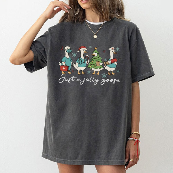 Medical Staff Holiday T-Shirt, Humorous Goose Christmas Nurse Shirt, Silly Goose RN Tee, Adorable Nursing Student Christmas G
