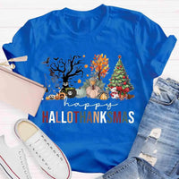 Halloween Fall Christmas Shirt, Hallothanksmas T-Shirt, Humorous Holiday Season Graphic Tee, Adorable Autumn Xmas T-Shirt, Present for Him and Her