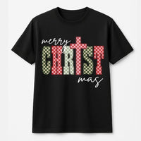 Christian Merry Christmas T-Shirt, Checkered Cross Christmas Shirt, Religious Holiday Graphic Tee, Retro Faith Christmas Shirt, Xmas Present