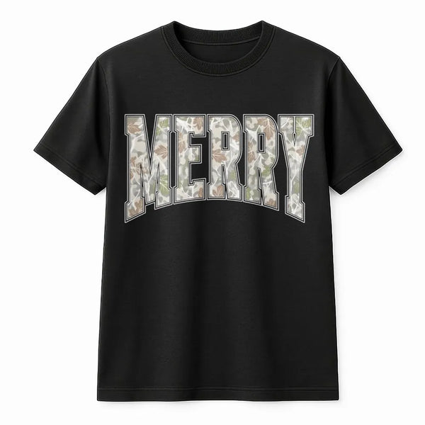 Varsity Leaf Camouflage Holiday Shirt, Merry Christmas Camo T-Shirt, Festive Xmas Graphic Tee, Camo Christmas T-Shirt, Holida