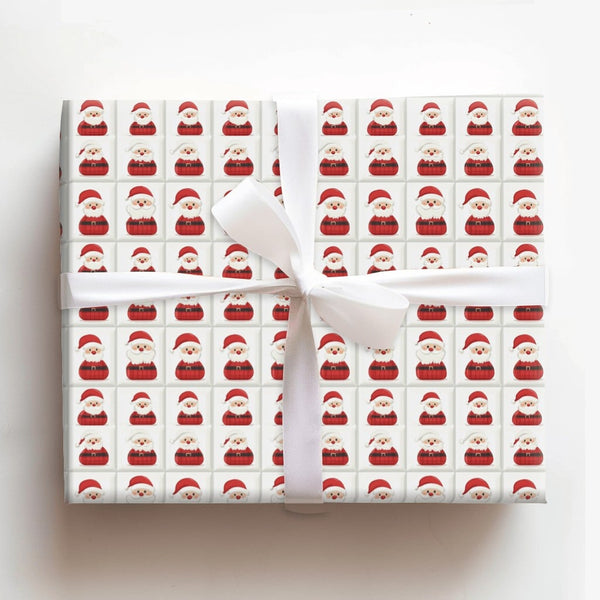 Buffalo Plaid Santa Claus Gift Wrap, Cartoon Santa Wrapping Paper, Adorable Santa Grid Christmas Wrapping Paper, Holiday Gift