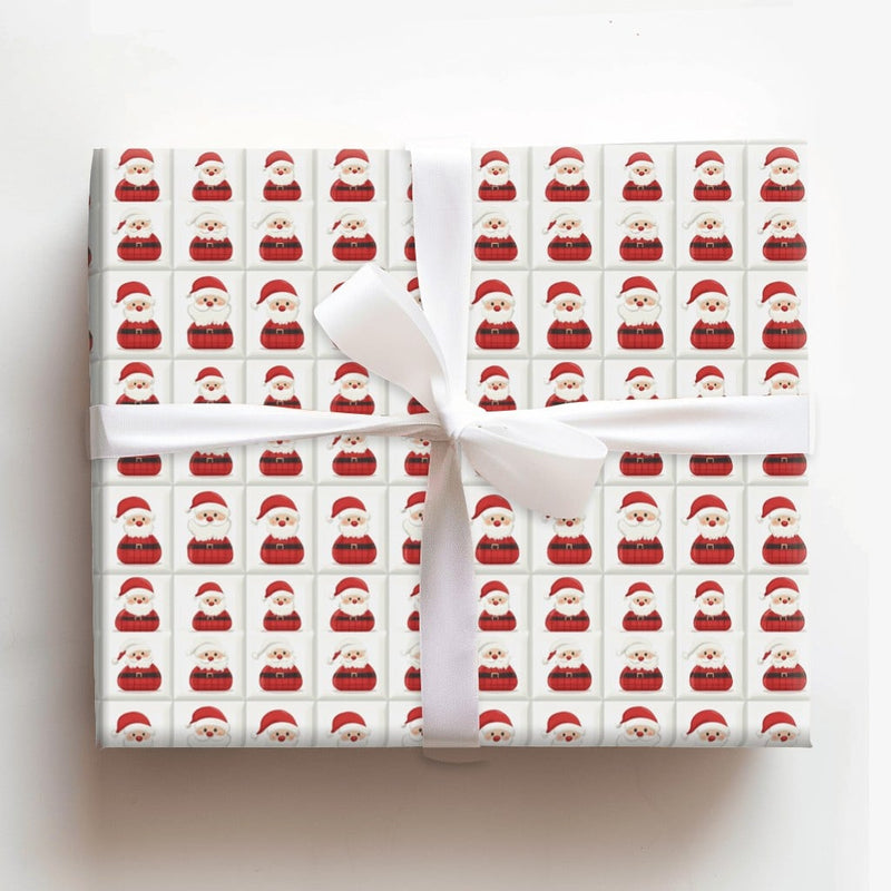Buffalo Plaid Santa Claus Gift Wrap, Cartoon Santa Wrapping Paper, Adorable Santa Grid Christmas Wrapping Paper, Holiday Gift Wrap Roll