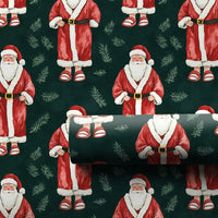 Dark Green Pine Holiday Gift Wrap, Watercolor Santa Claus Wrapping Paper, Vintage Christmas Wrapping Paper, Festive Winter Season Gift Wrap