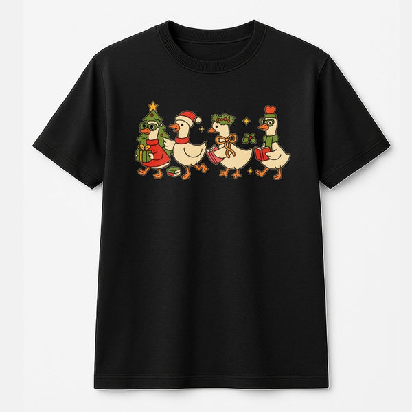 Adorable Holiday Goose Graphic Tee, Christmas Duck T-Shirt, Humorous Christmas Duck Wearing Santa Hat Shirt, Teacher Winter H