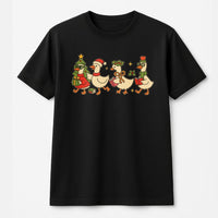 Adorable Holiday Goose Graphic Tee, Christmas Duck T-Shirt, Humorous Christmas Duck Wearing Santa Hat Shirt, Teacher Winter Holiday T-Shirt