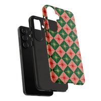 Mid-Century Star Pattern Phone Cover, Retro Starburst Checkered Phone Case for Samsung Galaxy, Vintage Christmas Geometric Protective Case