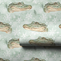 Watercolor Reptile Christmas Gift Wrap, Alligator Holiday Wrapping Paper, Winter Snowflake Present Wrapping Paper, Animal Gift Wrap