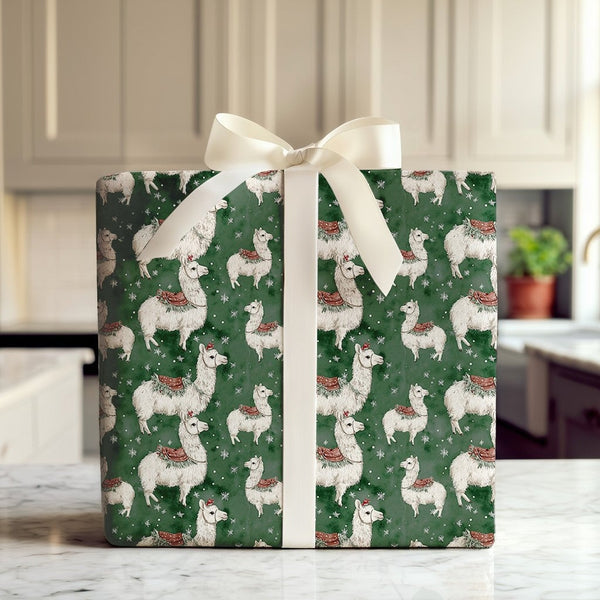 Winter Animal Gift Wrap, Christmas Llama Wrapping Paper, Adorable Holiday Llama Paper, Festive Present Wrap, Whimsical Gift W