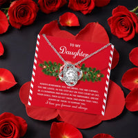 Cubic Zirconia Pendant Message Card, Daughter Christmas Love Knot Necklace, Gold Finish Daughter Necklace, Holiday Birthday Jewelry Present