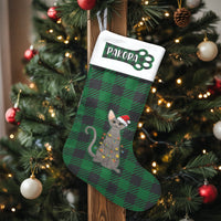 Grey Kitty Santa Hat Stocking, Personalized Cat Christmas Stocking, Custom Pet Name Holiday Stocking, Cat Lover Family Christmas Stocking
