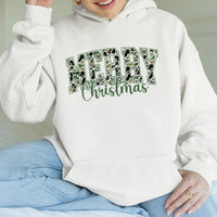 Military Camouflage Pattern Hooded Sweatshirt, Camo Merry Christmas Hoodie, Hunting Wife Holiday Pullover
