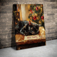 Sleeping Black Cat Santa Letter Canvas Print, Christmas Cat Canvas Wall Art, Adorable Holiday Cat Wall Art, Festive Winter Animal Canvas Present