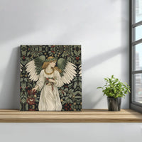 Holly Berry Damask Holiday Print, Victorian Christmas Angel Canvas Wall Art, Arts and Crafts Winter Poster, Digital Download Art