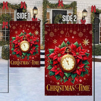 Poinsettia Clock Christmas Flag, Most Wonderful Time of the Year Garden Flag, Double Sided Holiday Garden Flag, Festive Lawn Yard Decor