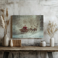 Snowy Reindeer Christmas Canvas, Santa Sleigh Canvas Wall Art, Winter Holiday Wall Decor, Vintage Xmas Canvas Print, Festive Home Present