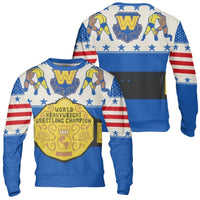 Retro Pixel Art Wrestling Belt Sweatshirt, Wrestling Championship Ugly Sweater, Humorous Wrestling Ugly Christmas Sweater, Retro Xmas Crewneck