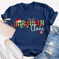 Custom Name Book Lover Holiday Shirt, Personalized Librarian Christmas T-Shirt, Festive Library Graphic Tee, Xmas Reading Present