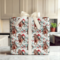 Watercolor Evergreen Christmas Gift Wrap, Equestrian Santa on Brown Horse Wrapping Paper, Rustic Holiday Paper, Festive Wrapping Paper Roll