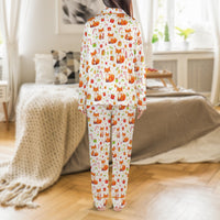 Holiday Animal Print Pajamas, Adorable Christmas Fox Satin Pajama Set, Festive Winter Loungewear Pajama Pants Set, Sleepwear Present for Her