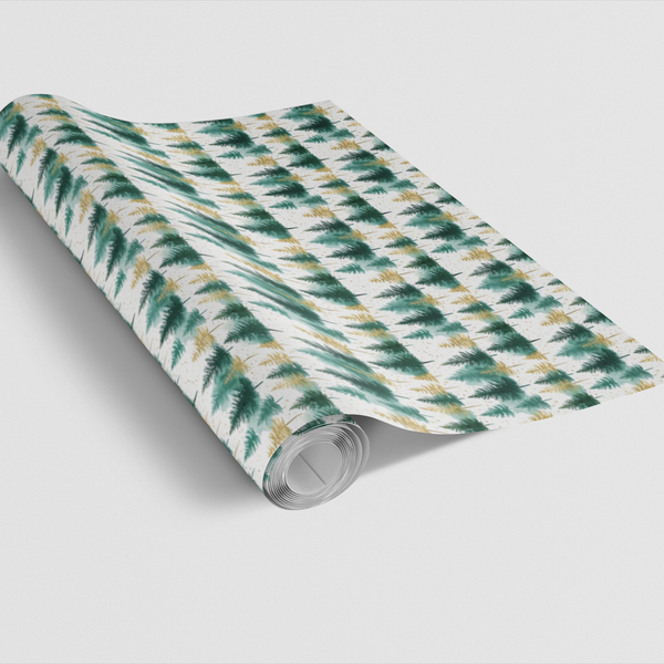 Evergreen Holiday Gift Wrap Roll, Watercolor Fir Tree Christmas Wrapping Paper, Festive Pine Tree Wrapping Paper, Winter Pine