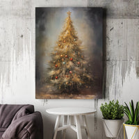 Oil Painting Style Holiday Decor Print, Christmas Tree Canvas Wall Art, Vintage Festive Winter Tree Canvas, Xmas Decor Digital Download