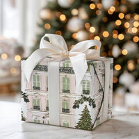 Pink Parisian Building Gift Wrap, Paris Christmas Wrapping Paper, French City House Wrapping Paper, Elegant Holiday Christmas Wrapping Paper