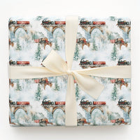 Vintage Winter Landscape Gift Wrap, Steam Train Wrapping Paper, Watercolor Locomotive Present Paper, Nostalgic Christmas Holiday Gift Wrap