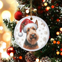Santa Hat Dog Holiday Ornament, Welsh Terrier Christmas Ornament, Ceramic Welsh Terrier Keepsake Ornament, Dog Lover Xmas Tree Decor