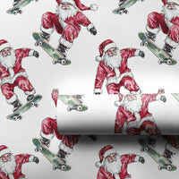 Playful Watercolor Skater Gift Wrap, Skateboarding Santa Wrapping Paper, Humorous Santa on Skateboard Wrapping Paper, Christmas Gift Wrap Roll