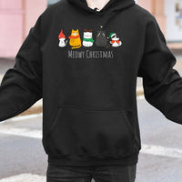 Adorable Holiday Kitty Sweatshirt, Meowy Christmas Cat Hoodie, Humorous Animal Lover Xmas Pullover, Retro Winter Cat Hooded Graphic Sweater