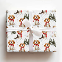 Festive Dog Holiday Wrapping Paper, Beagle Christmas Wrapping Paper, Winter Scarf Puppy Gift Wrap Roll, Beagle Gift Wrap, Dog Lover Present