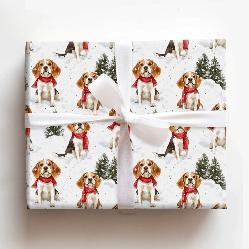Festive Dog Holiday Wrapping Paper, Beagle Christmas Wrapping Paper, Winter Scarf Puppy Gift Wrap Roll, Beagle Gift Wrap, Dog Lover Present