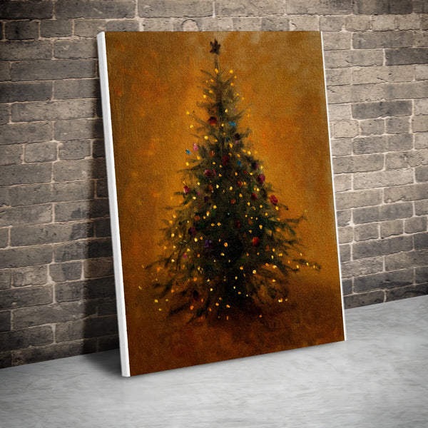 Impressionist Holiday Canvas Print, Vintage Christmas Tree Canvas Wall Art, Glowing Lights Winter Canvas Art, Seasonal Xmas R