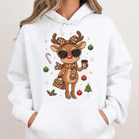 Leopard Print Christmas Hoodie, Boujee Reindeer Hoodie, Adorable Holiday Reindeer Hoodie, Festive Winter Sweatshirt, Xmas Present for Her