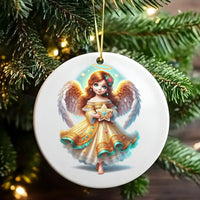 Heavenly Holiday Ceramic Keepsake, Adorable Angel Little Girl with Star Christmas Ornament, Festive Tree Decor, Religious Xmas Present
