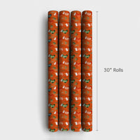Watercolor Greenery Wrapping Paper, Christmas Stocking Wrapping Paper, Orange Holiday Gift Wrap, Festive Winter Present Wrapping Paper Roll