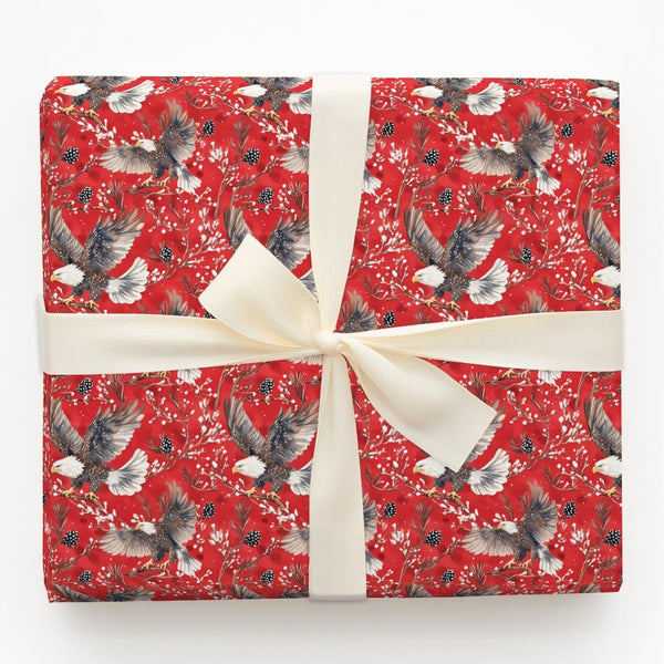 Patriotic Eagle Gift Wrap, American Bald Eagle Wrapping Paper, Winter Snowy Branch Wrapping Paper, Christmas Wildlife Eagle P