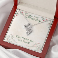 Double Heart Pendant, First Christmas as a Mom Necklace, Interlocking Heart Necklace, 14K White Gold Jewelry, Meaningful New Mother Present