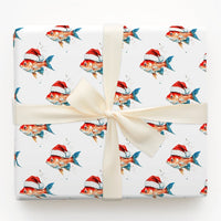 Humorous Holiday Fish Gift Wrap, Santa Goldfish Christmas Wrapping Paper, Adorable Aquatic Animal Wrapping Paper, Novelty Xmas Gift Wrap Roll