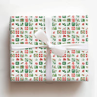 Botanical Grid Christmas Gift Wrap, Watercolor Holly Berry Wrapping Paper, Mistletoe Floral Wrapping Paper, Holiday Present Gift Wrap Roll