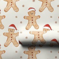 Adorable Christmas Cookie Gift Wrap, Watercolor Santa Hat Gingerbread Wrapping Paper, Holiday Snowflake Wrapping Paper, Winter Gift Wrap Roll