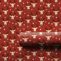 Cartoon Deer Holiday Gift Wrap, Adorable Reindeer Wrapping Paper, Red Christmas Wrapping Paper, Festive Star Gift Wrap Roll, Xmas Present Paper