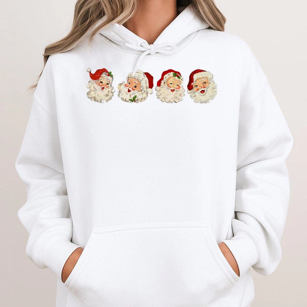 Retro Christmas Graphic Hoodie, Vintage Santa Hoodie, Cheerful Holiday Santa Hoodie, Classic Xmas Sweatshirt, Winter Present 