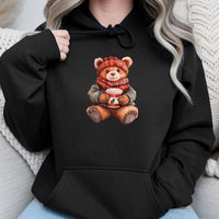 Adorable Holiday Coffee Teddy Hooded Sweatshirt, Christmas Bear Hoodie, Comfy Winter Bear Hoodie, Festive Teddy Bear Sweatshirt