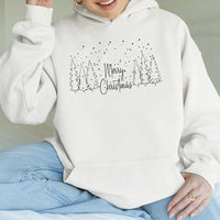Minimalist Pine Tree Snowy Winter Hoodie, Merry Christmas Hoodie, Aesthetic Christmas Forest Sweatshirt, Comfy Holiday Pullover Present